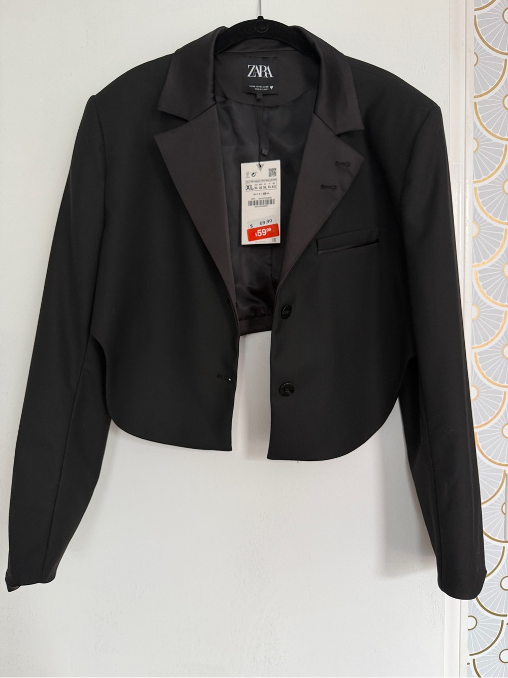 ZARA Black Cropped Tuxedo Jacket XL-14